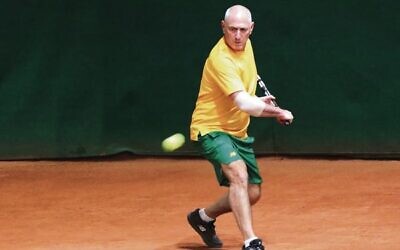 Stephen Sharp in action for Australia at the 2024 ITF World Masters Team Championships.