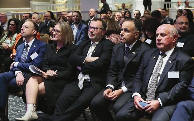 Following the proceedings (from left) Jeremy Leibler, Premier Jacinta Allan, Yossi Goldfarb, Liberal leader John Pesutto and Philip Zajac. Photo: Peter Haskin