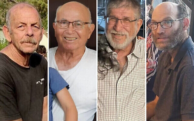 Chaim Peri, Amiram Cooper, Yoram Metzger and Nadav Popplewell (from L to R), whose deaths in Hamas captivity were confirmed by Israel on June 3, 2024. (The Times of Israel: Courtesy)
