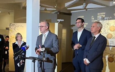 From left: Jillian Segal, Prime Minister Anthony Albanese, Member for Macnamara Josh Burns and Minister for Multiculturalism Andrew Giles at the Sydney Jewish Museum.