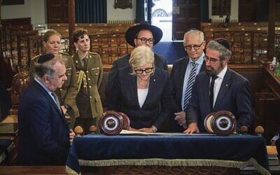 From left: Governor-General Sam Mostyn, Benjamin Klein, Simeon Beckett and Rabbi Yaakov Glasman. Photo: Andrew Dakin