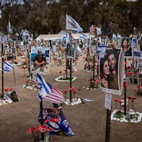 Israelis visit the site of the October 7, 2023, Supernova music festival massacre, on October 6, 2024. (The Times of Israel: Yonatan Sindel/Flash90)