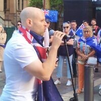 Ofir Birenbaum speaking at a rally in Sydney's Martin Place in January 2025.