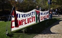 A banner at the 2024 pro-Palestinian/anti-Israel encampment at the University of Melbourne. Photo: Peter Haskin