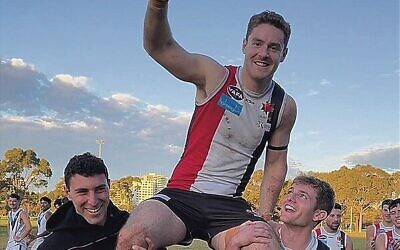 Toby Lipton after playing his 100th senior game for the Jackas at Gary Smorgon Oval on July 5.