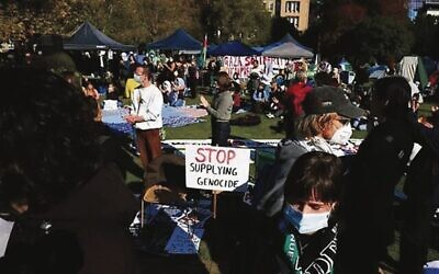 The pro-Palestinian/anti-Israel encampment at the University of Melbourne in May 2024. Photo: Peter Haskin