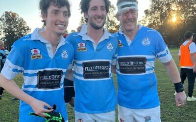 From left: Noah, Aaron, and Tim Stern after Maccabi's away win over Canterbury on July 26.