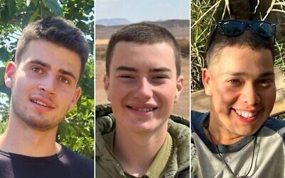 L-R: Staff Sgt. Uri Lamed, Sgt. Amit Arye Regev, and Sgt. Gadi Cotal, who were killed in the Gaza Strip on September 8, 2025. (Israel Defense Forces) L-R: Staff Sgt. Uri Lamed, Sgt. Amit Arye Regev, and Sgt. Gadi Cotal, who were killed in the Gaza Strip on September 8, 2025. (Israel Defense Forces)