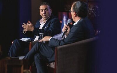 Former hostage Eli Sharabi in conversation with Nadav Eyal at the JNF Victoria event on September 4.  Photo: JNF Vic.