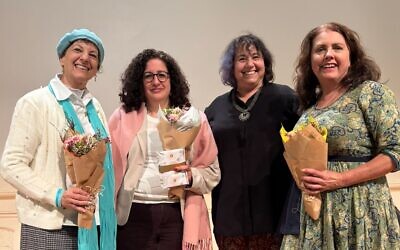Speakers Peta Jones Pellach and Riman Barakat, with organiser Melinda Jones and moderator Margaret Hepworth on August 31 at St Kilda Town Hall.
