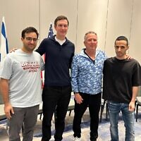 L to R: Yotam Cohen, Jared Kushner, Steve Witkoff, and Nimrod Cohen in Tel Aviv, October 21, 2025. (Hostages and Missing Families Forum)