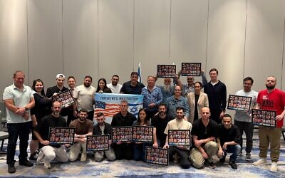 US envoy Steve Witkoff and Jared Kushner meet with released hostages Omri Miran, Gal Berman, Ziv Berman, Yosef Chaim Ohana, Matan Angrest, Bar Kuperstein, Segev Kalfon, Nimrod Cohen, and Eitan Horn in Tel Aviv, October 21, 2025. (Hostages and Missing Families Forum)