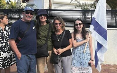 Waiting to welcome David Cunio (from left): Danny and Sandra Hochberg, their friend Jeanette (ex-Melbourne) and her daughter, Tamar.