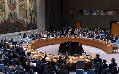 Members of the UN Security Council raise their hands to vote in favor of a draft resolution to authorize an International Stabilization Force in Gaza, on November 17, 2025 at UN headquarters in New York City. (Adam Gray/Getty Images/AFP)