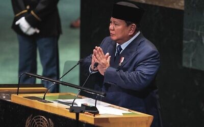 Indonesia's president Prabowo Subianto finishes his address to the 80th session of the UN General Assembly with the word "shalom". Photo: AP Photo/Yuki Iwamura