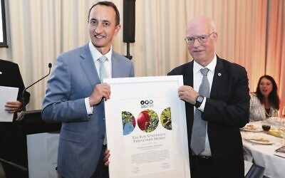 Senator Dave Sharma was presented with Tel Aviv University's Friendship Award.