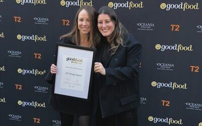 Jess Colgan and Bianca Stern with their award for All Things Equal at The Age Good Food Guide Awards ceremony on October 27.  Photo: supplied.