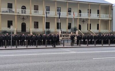 Neo-Nazis demonstrate outside NSW Parliament House in Macquarie Street, Sydney on Saturday, November 8. Photo: Screenshot/X