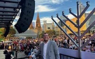 Rabbi Kaltmann at last year's Pillars of Light event at Federation Square. Photo: Supplied.