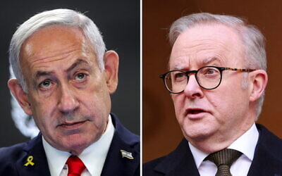 Israel's Prime Minister Benjamin Netanyahu (left) and Australian Prime Minister Anthony Albanese (right). Photos: Abir Sultan/AFP and Hilary Wardhaugh/AFP