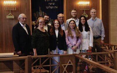 From left: Rodney Hyman, Shirley Casper, Rabbi Mendel Slavin, Felicity Wilson MP, Jonathan Hamberger, Rebbetzin Chaya Slavin, Rabbi Chaim Koncepolski, Rebbetzin Dina Koncepolski, Tim James MP. Photo: Shane Desiatnik