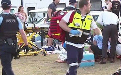 Emergency responder CHS's Darren Chait helping people after the Bondi Beach terror attack on 14 December 2025. Photo: supplied.
