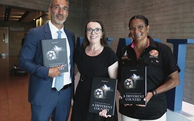 From left: Alex Ryvchin, Michelle Gunn and Nova Peris at the launch. 
Photo: John Feder/The Australian