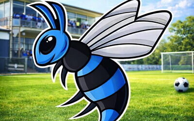 Maccabi FC Caulfield's blue bee mascot, created two years ago.