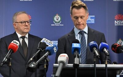 New South Wales Premier Chris Minns and Prime Minister Anthony Albanese at a press conference on Monday morning. Photo: Facebook.