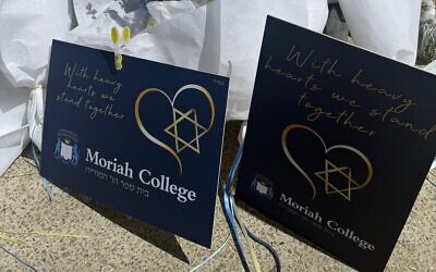 Tributes from Moriah College students at the Bondi Pavilion memorial on Friday, December 19.
