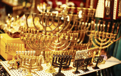 Menorah showcase at the Jerusalem bazaar.  Photo: Dariazu/Dreamstime.com