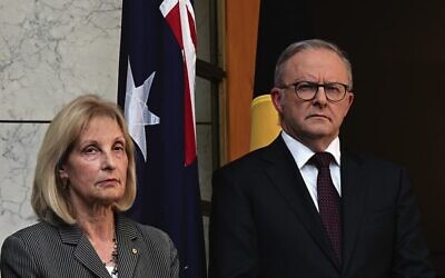 Prime Minister Anthony Albanese announces the Royal Commission alongside Special Envoy to Combat Antisemitism Jillian Segal at Parliament House in Canberra last Thursday, January 8. 
Photo: AAP Image/Lukas Coch