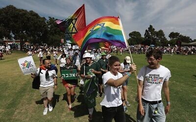 Members of the Jewish community join the annual Midsumma Pride March in Melbourne in February 2025. Photo: Peter Haskin