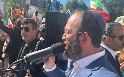 Rabbi Daniel Rabin speaking at a rally in Melbourne. Photo: Facebook.