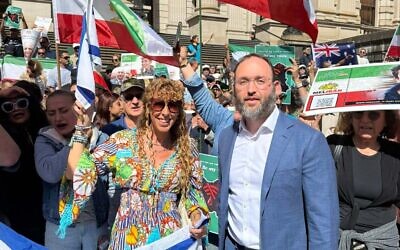 Sharon Kuper and Rabbi Daniel Rabin at Sunday's Melbourne rally against the Iranian regime. Photo: Facebook.