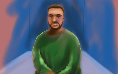 A court sketch depicting accused Bondi terrorist Naveed Akram. Photo: AAP Image/Rocco Fazzari