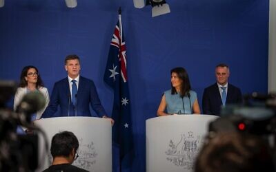 Angus Taylor and Jane Hume announce their shadow ministry on Tuesday. Photo: Facebook