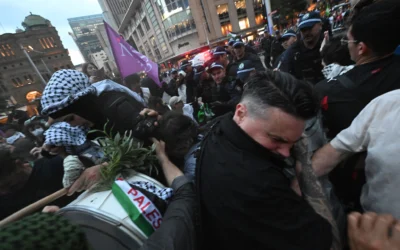 Police deploy pepper spray to disperse pro-Palestinian, anti-Israel protesters taking part in a rally against President Isaac Herzog's visit to Australia in Sydney on February 9, 2026. (Saeed Khan / AFP) Police deploy pepper spray to disperse pro-Palestinian, anti-Israel protesters taking part in a rally against President Isaac Herzog's visit to Australia in Sydney on February 9, 2026. (Saeed Khan / AFP)