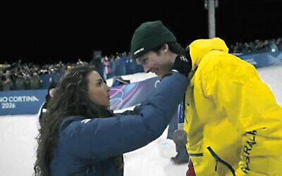 Jessica Fox presents James with silver. Photo: Screenshot