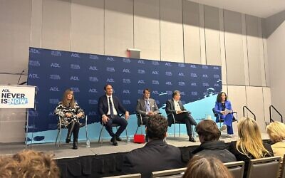 Daniel Aghion (centre) at the ADL summit in New York. Photo: Facebook