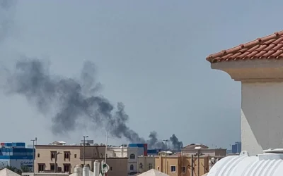 A smoke plume rises over Abu Dhabi from the site of an Iranian missile strike on February 28, 2026 (AFP)
