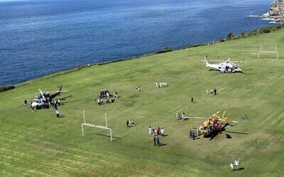 NSW Police arranged for three helicopters to land at Rodney Reserve. Photo: NSW Police