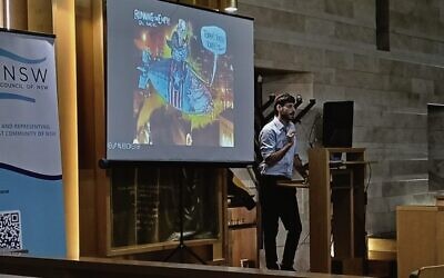 Josh Dabelstein speaking about a controversial cartoon published in the AFR on March 20, that depicted Israel's Prime Minister riding a missile with the US President's face on it.