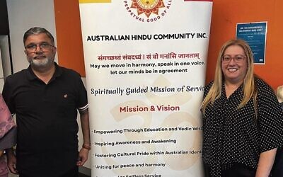 Abhijit Bhide, chair of the Australian Hindu Community and ACF co-founder Simonne Whine. Photo: Bruce Hill.
