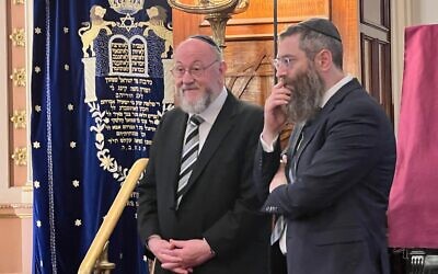 Chief Rabbi Mirvis and East Melbourne Rabbi Dovid Gutnick at the building commencement ceremony. Photo: Bruce Hill. Chief Rabbi Mirvis and East Melbourne Rabbi Dovid Gutnick at the building commencement ceremony. Photo: Bruce Hill.