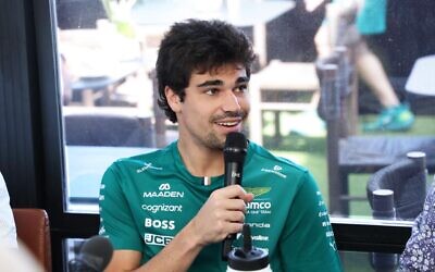 Lance Stroll talking to journalists at Albert Park on Thursday, March 5, 2026. Photo: Peter Haskin Photography