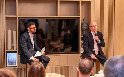 Ambassador Hillel Newman (right) in conversation with Moshe Kadoury. Photo: Embassy of Israel/Facebook