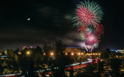 Fireworks on Israel's Independence Day. Beer Sheva. Beer Sheva, in the area of the new stadium.