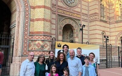 Erica Frydenberg (second from left) with her family outside the Dohanyi Street Synagogue in Hungary.