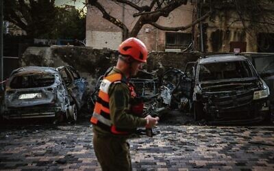 The scene after a rocket fired from Lebanon struck the northern city of Nahariya on 
March 26. Photo: David Cohen/Flash90